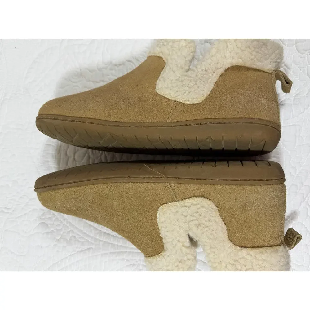 Minnetonka Women’s 11 Tan Lyndy Sherpa Lined Suede House Slippers 400441 Warm